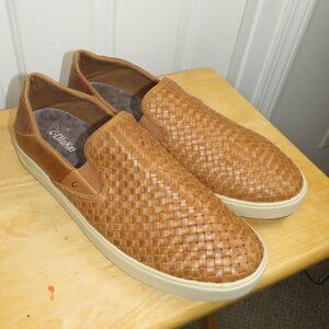 OluKai Fox Brown Lae'ahi Lauhala Slip On Leather Woven Loafer Shoes Men's Sz 14